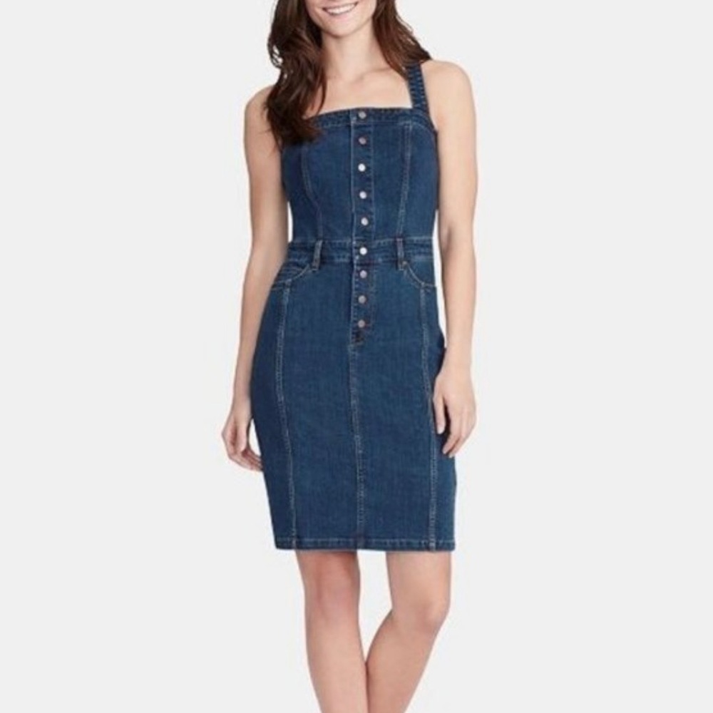 Denim cross strapped jumper dress